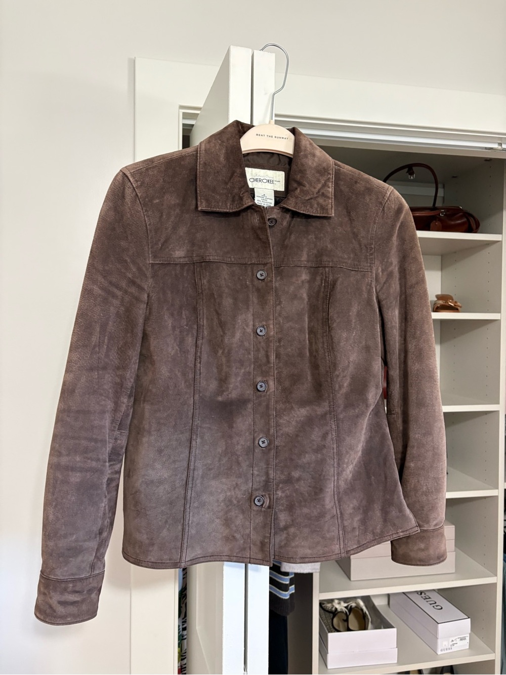 Cherokee Chocolate Brown Suede Button-Front Leather Jacket